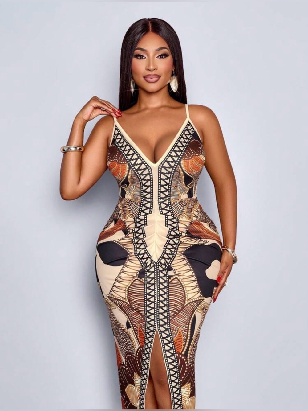 ISOLERSUN Women's Chain
Print Slit Thigh Bodycon Cami Dress. NWT.